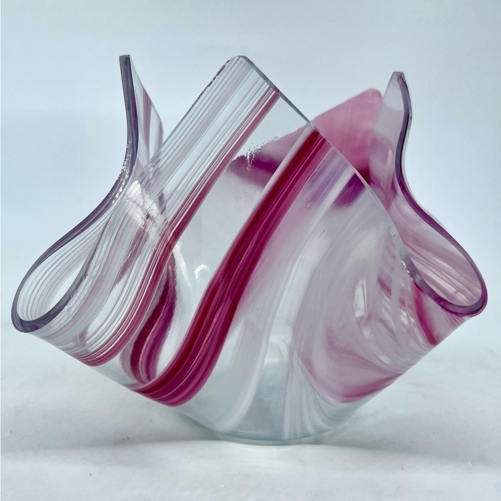 Handblown Slumped Candle Holder Red White & Pink “Peppermint” Ready Glass